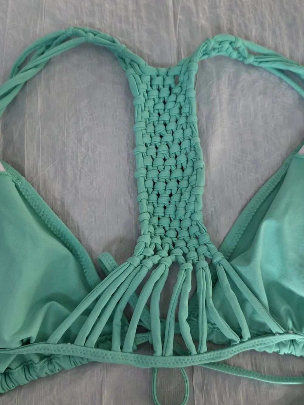 NWOT Lira Seafoam Green Macramé Back Triangle Bikini Set  Women Swim Top L BtmM